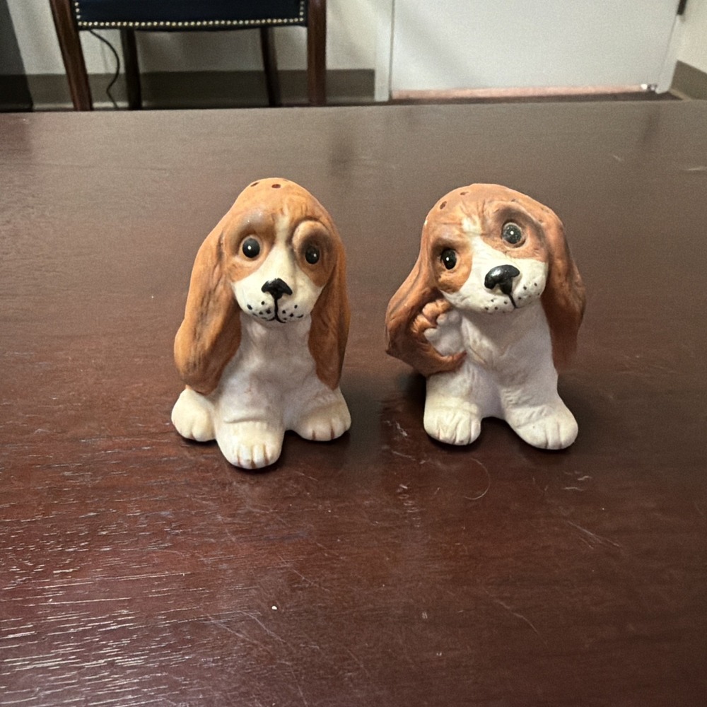 Vintage Cocker Spaniel Brown & White Dog Salt & Pepper Ceramic Shakers